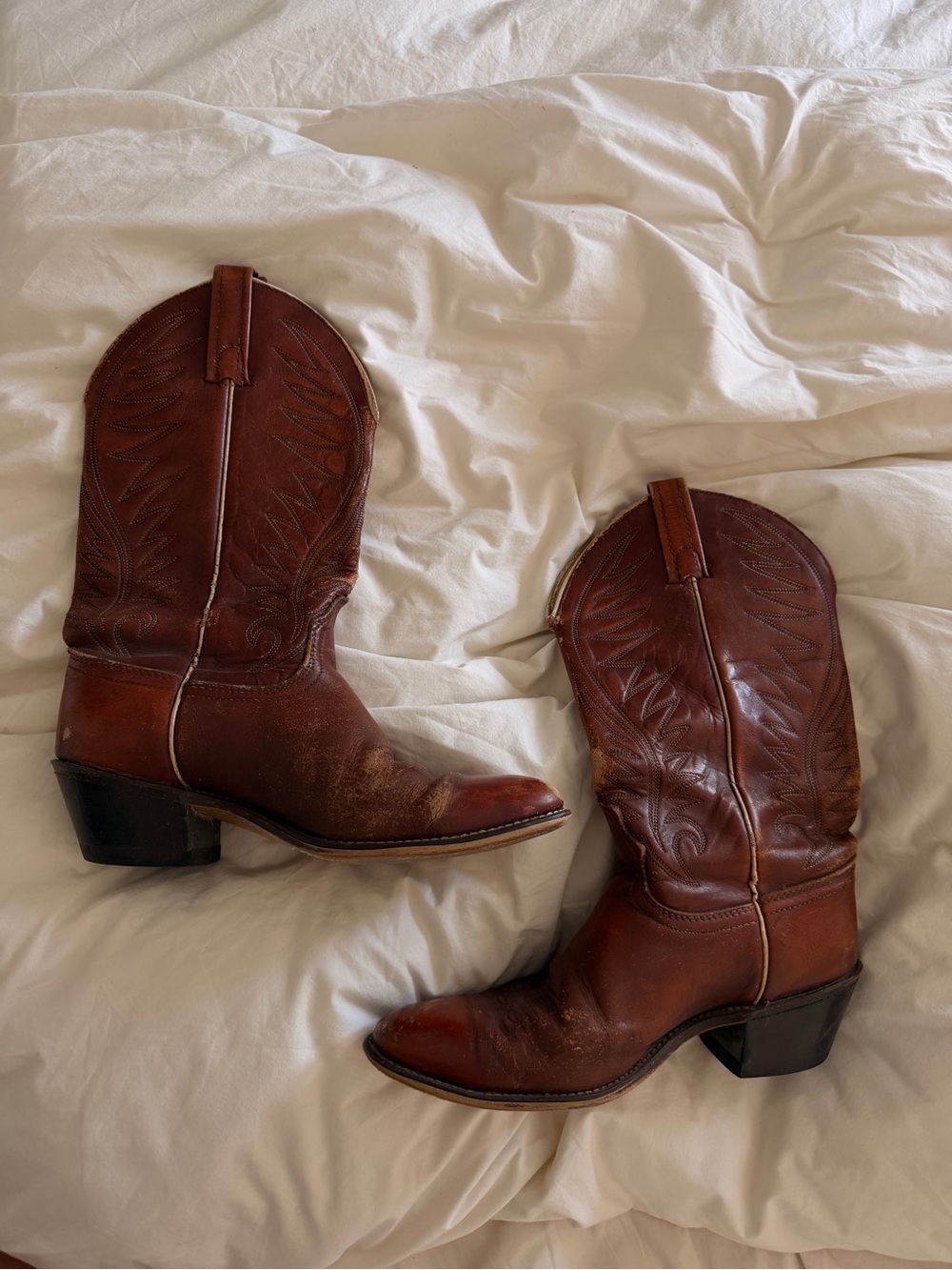 Women's Brown Leather Western Heeled Boots